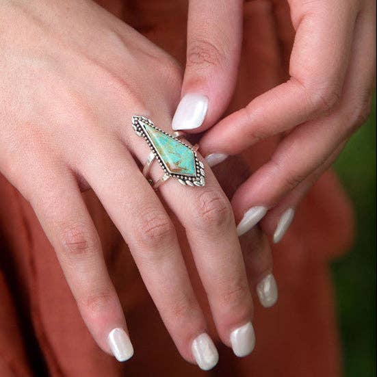 Anemone Blue Turquoise and Silver Statement Ring