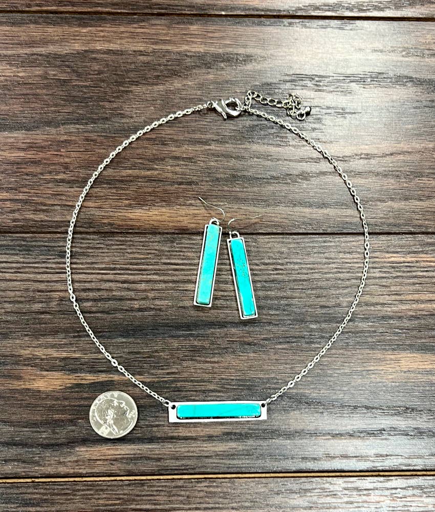 Bar Turquoise Necklace Earrings Set