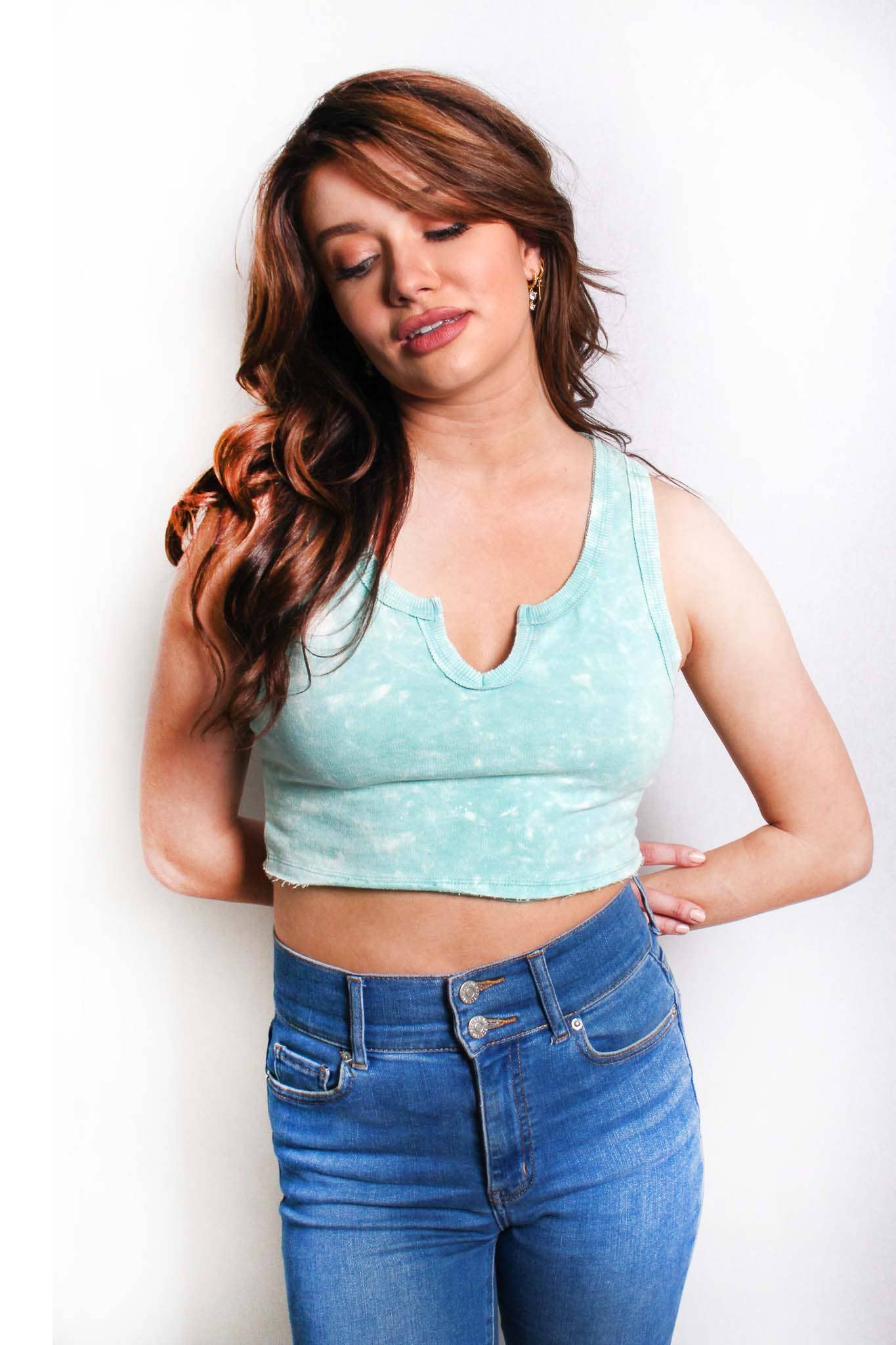Sleeveless V-Neck Tie Dye Cropped Top