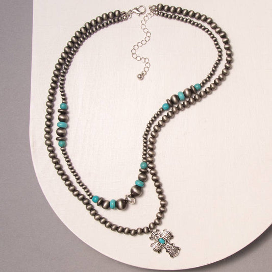 Cross Pendant Beaded Necklace