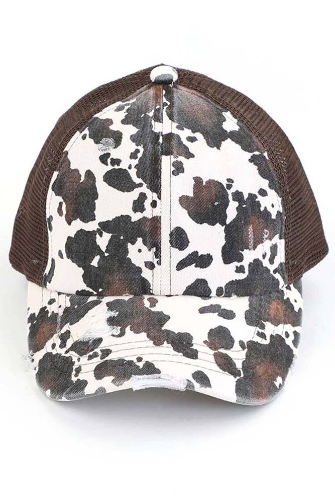 Cow Criss Cross Ponytail Hat