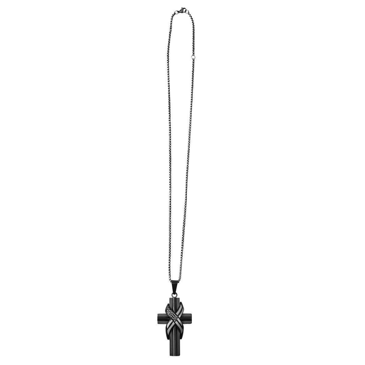 Men's Necklace Wrapped Flag Cross: Black/Silver