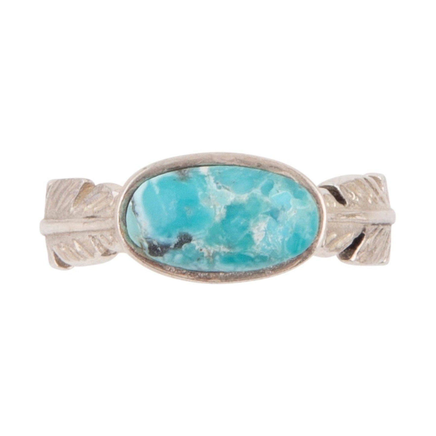 Feather Silver and Blue Turquoise Ring: Size 8