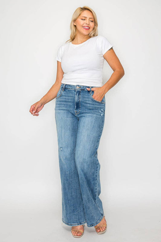 PLUS SIZE HIGH RISE WIDE LEG JEAN