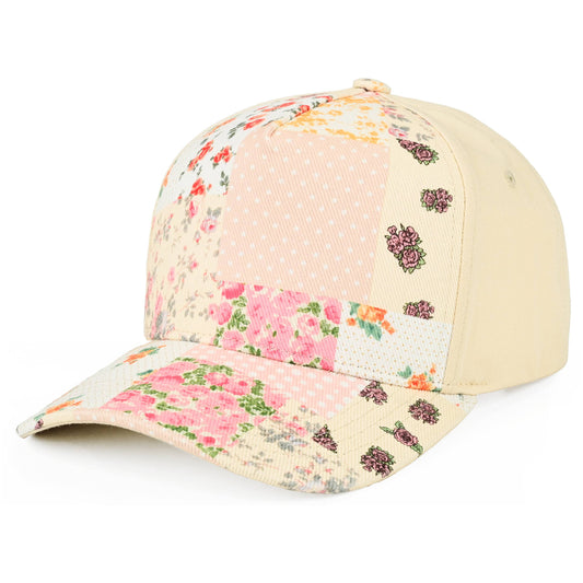 C.C Floral Patchwork Brim Criss-Cross Ponytail Trucker Hat: Beige