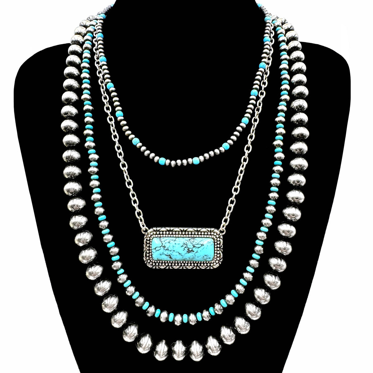 Bar Pendant Layered Beads Necklace
