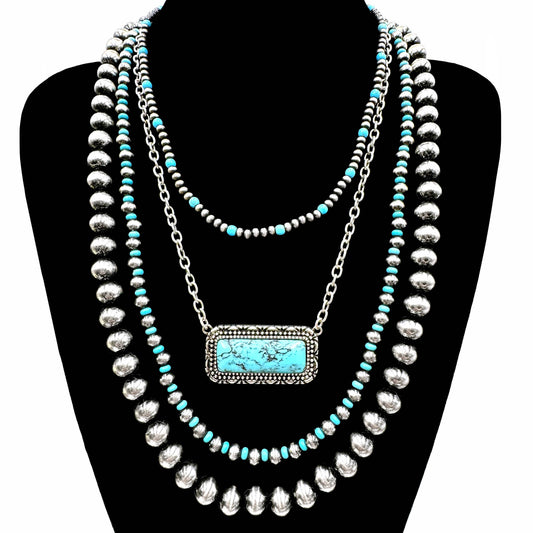 Bar Pendant Layered Beads Necklace