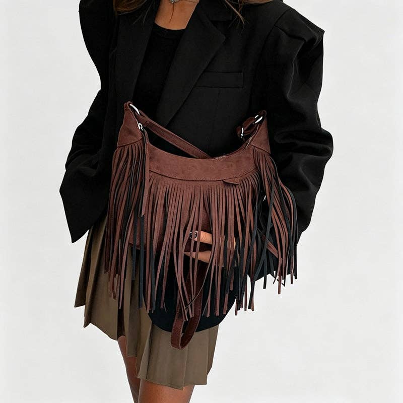 Coffee Fringe Crossbody