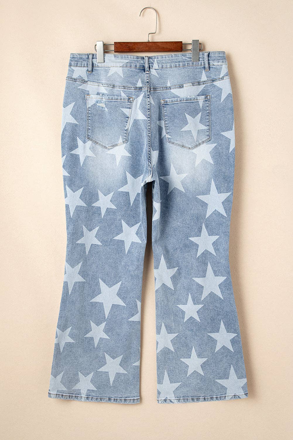 Star Printed Multi Buttons Slit Knee Destroyed Plus Size Jeans