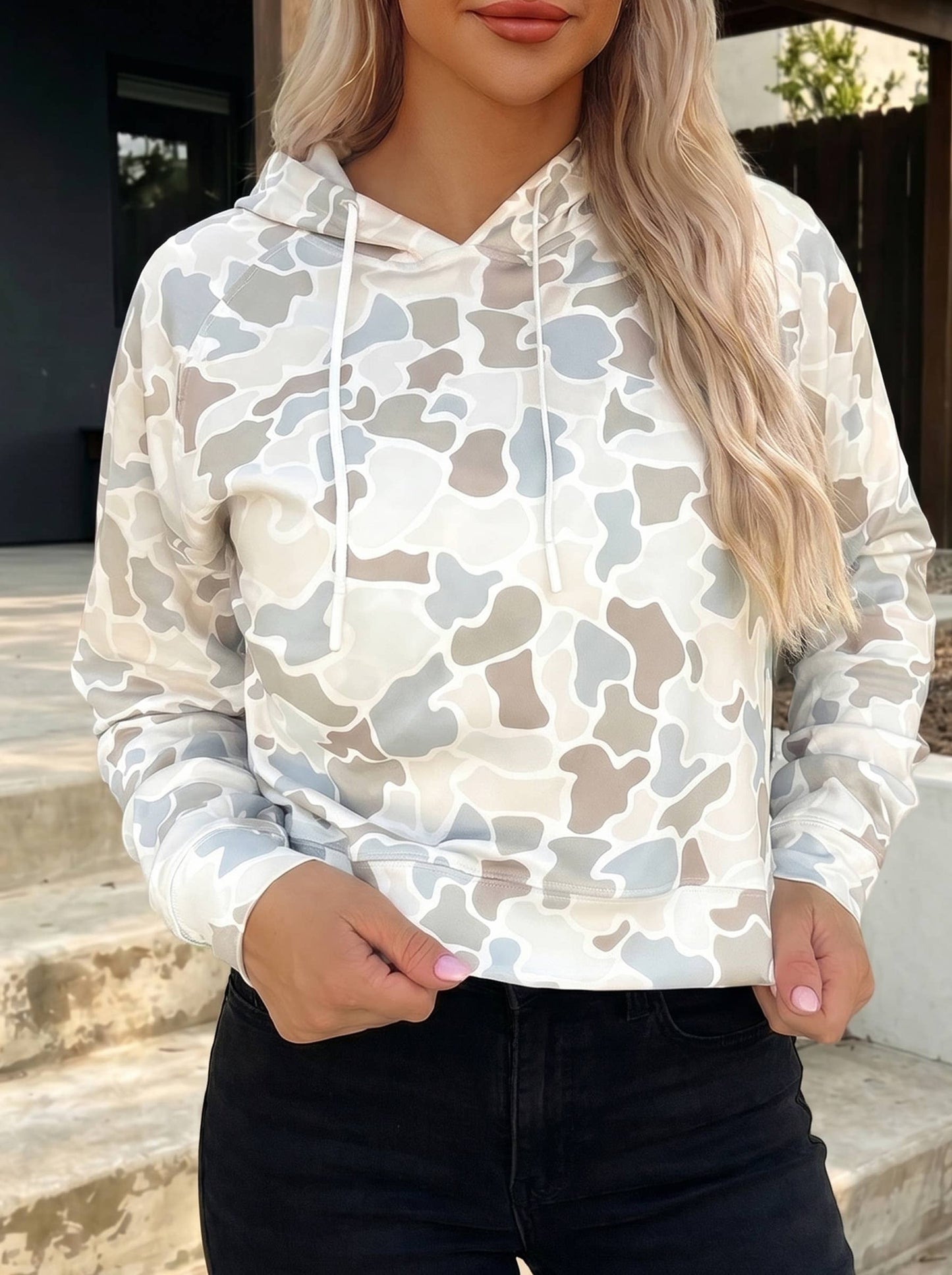 Camouflage Long Sleeve Drawstring Cuffs Casual Pullover