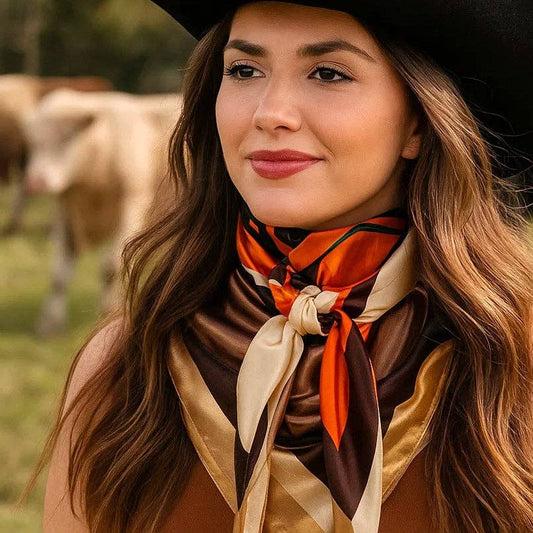 35X35" Orange, Tan and Brown Rose Wild Rag