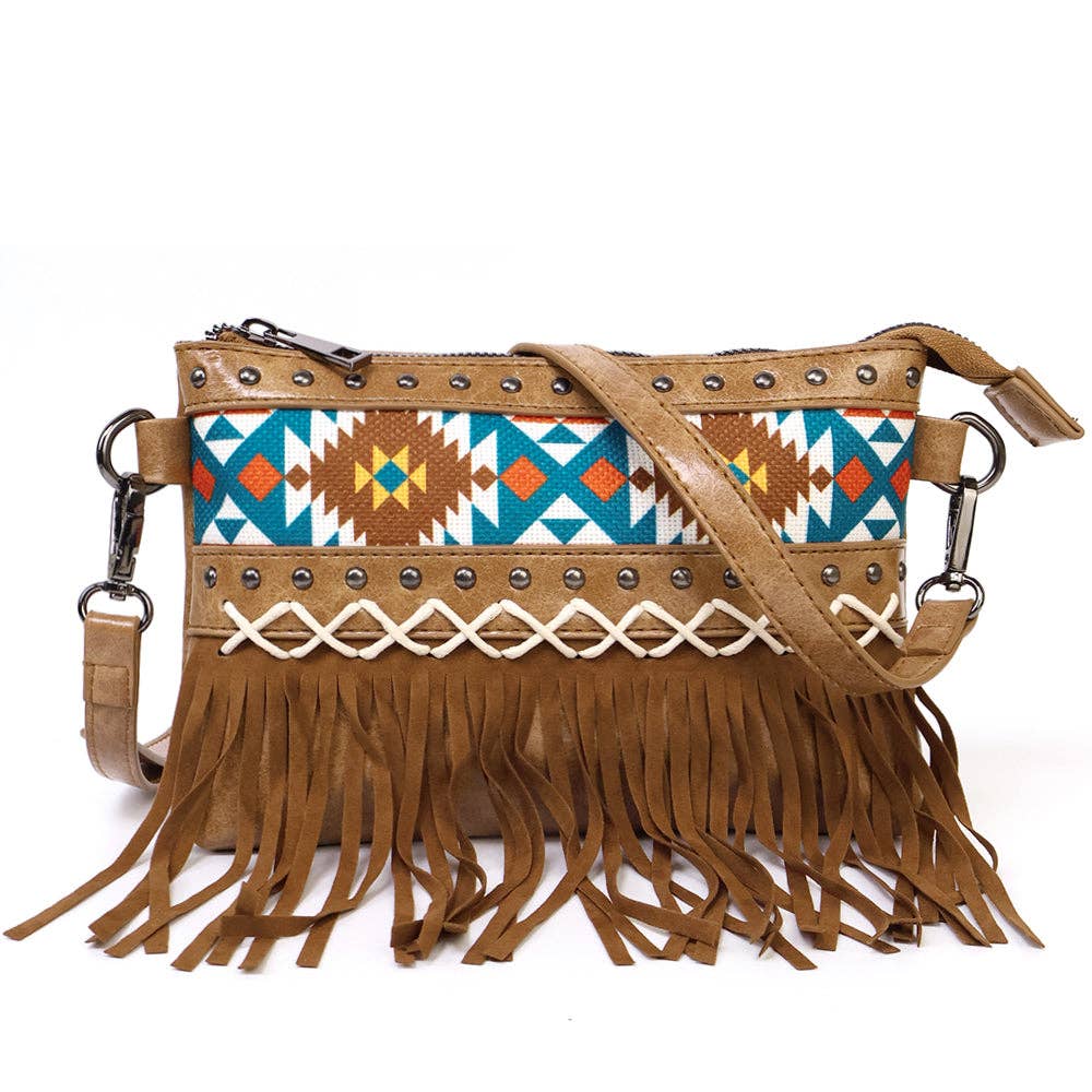 Fringe Blue Aztec Crossbody