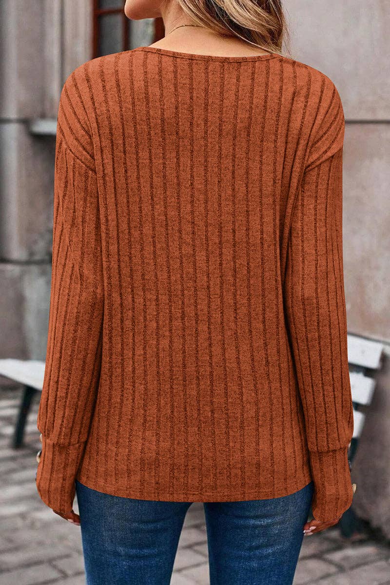 Button Sleeve Ribbed Knit