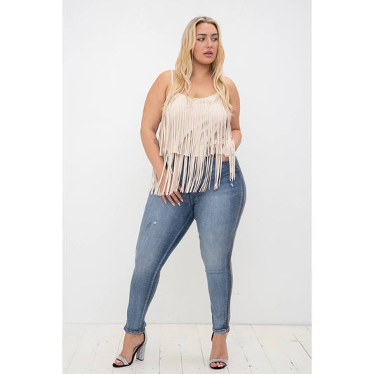 PLUS SIZE SIDE ZIPPER SKINNY DENIM JEANS