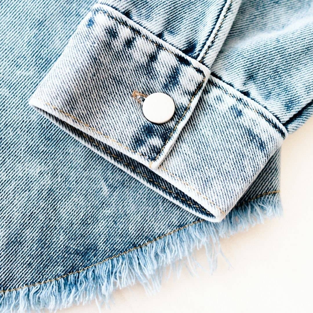 Blue Raw Hem Denim Jean Jacket - Women: 3XL