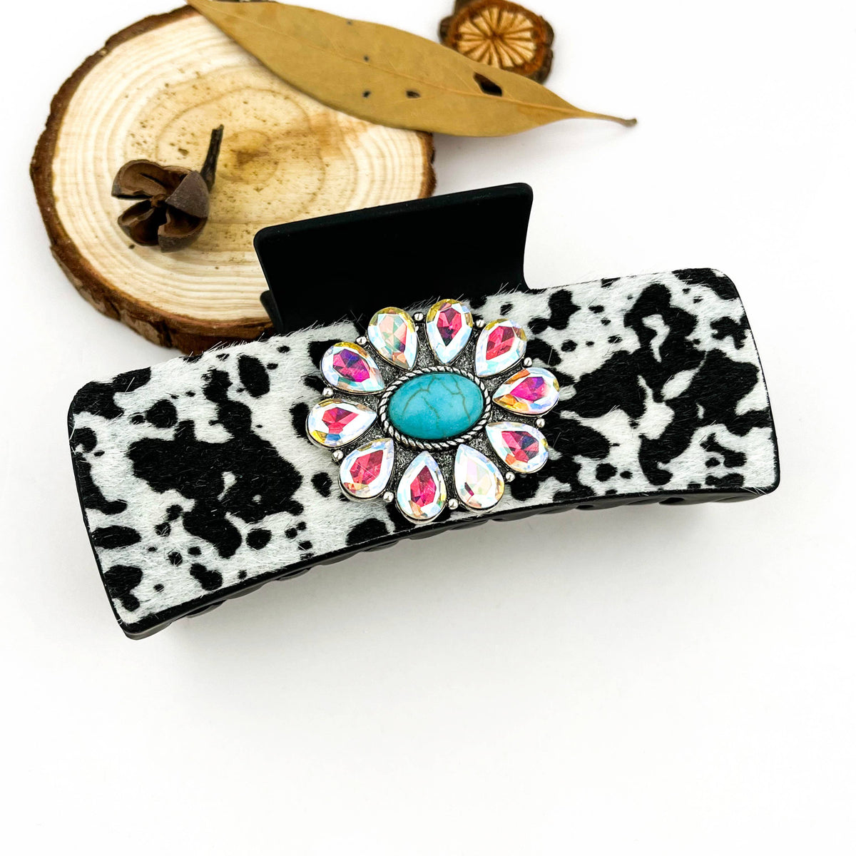 Cow Print Rhinestone Hair Claw Clip