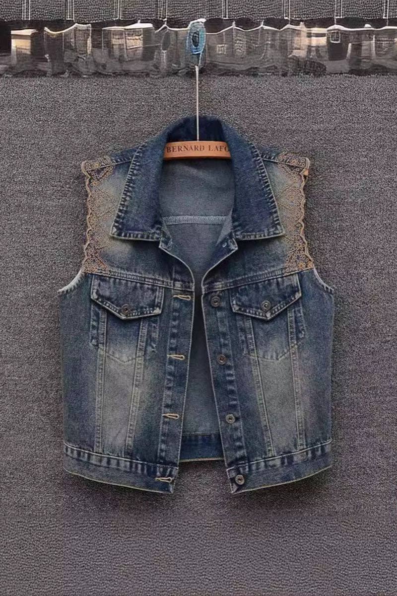 Floral Denim Vest