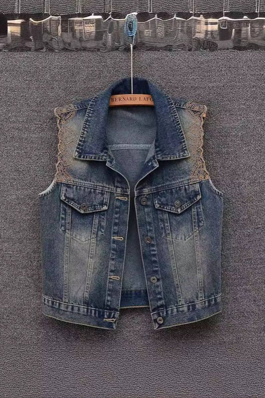Floral Denim Vest