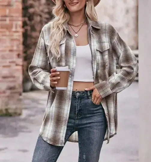 Oversized Loose Plaid Shirt