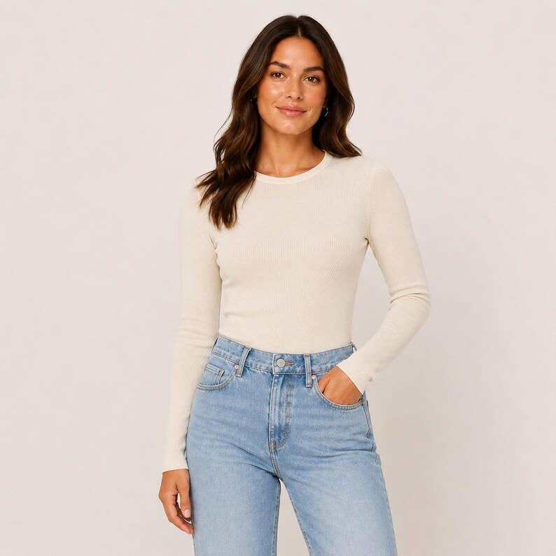 Ribbed Crew Neck: EGGSHELL