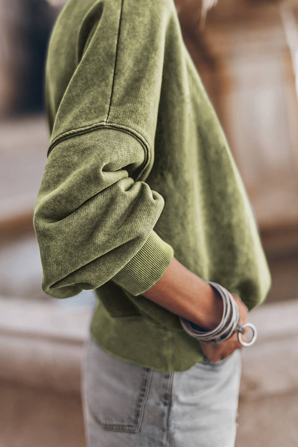 Solid Color Drop Shoulder Crew Neck Pullover Sweatshirt: Brown / 75%Polyester+25%Cotton / XL