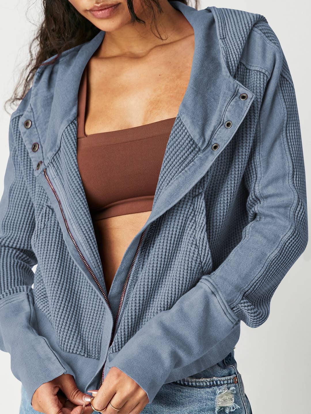 Waffle crop hooded jacket
