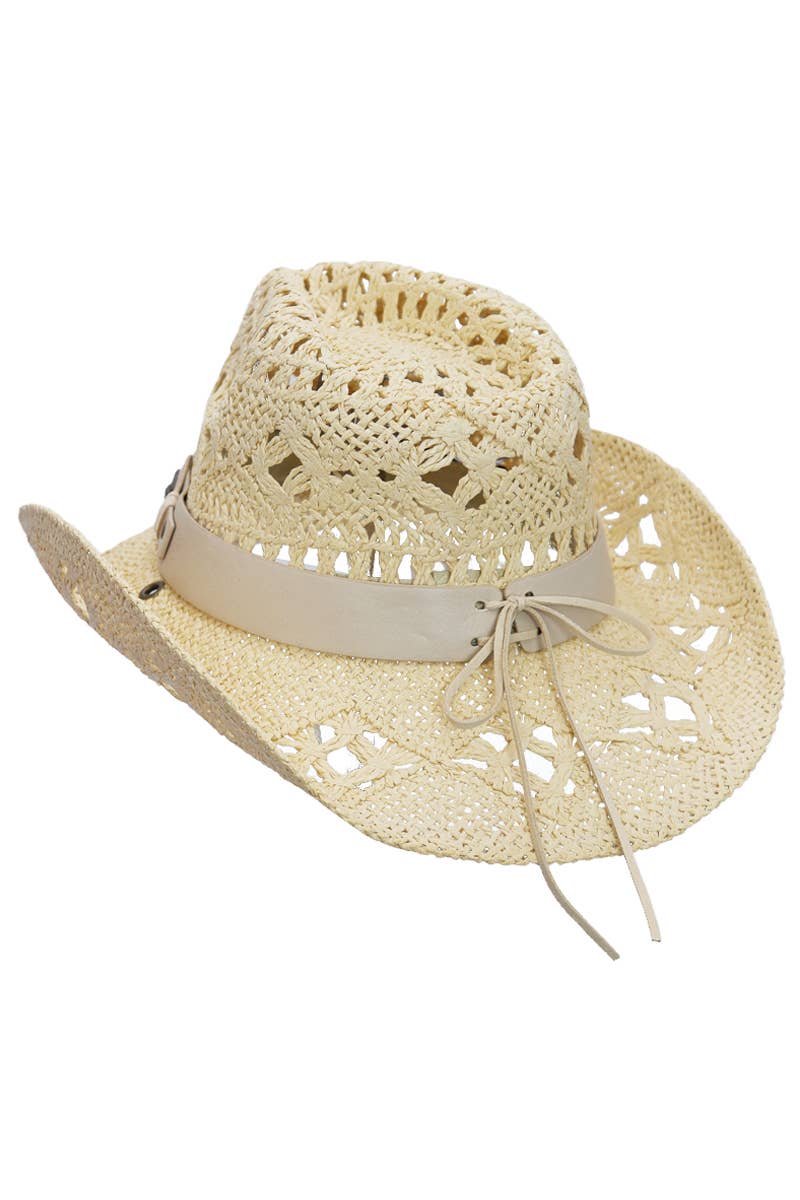 Longhorn Monochrome Belt Crochet Woven Cowboy Hat
