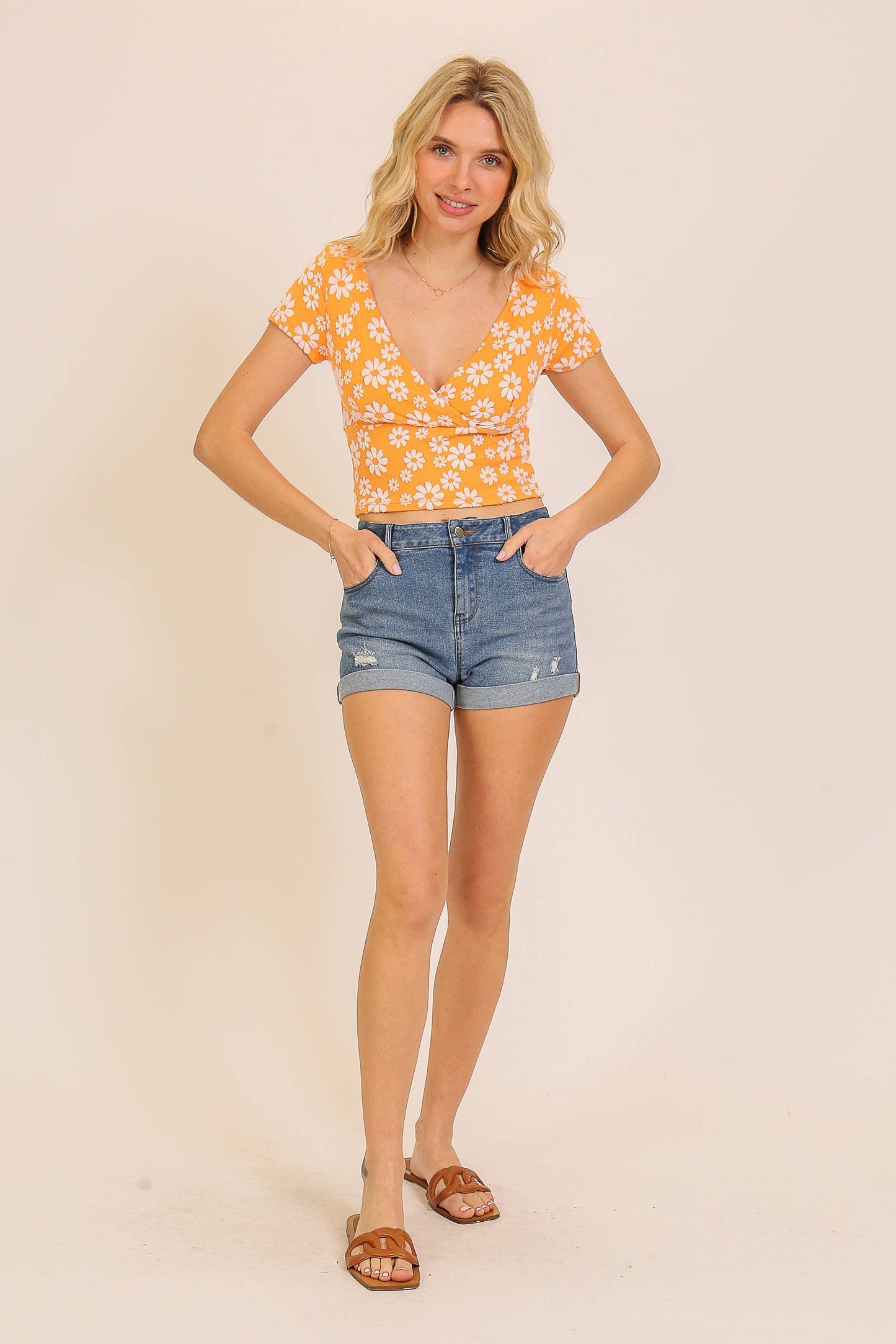 Daisy Print Surplice Top