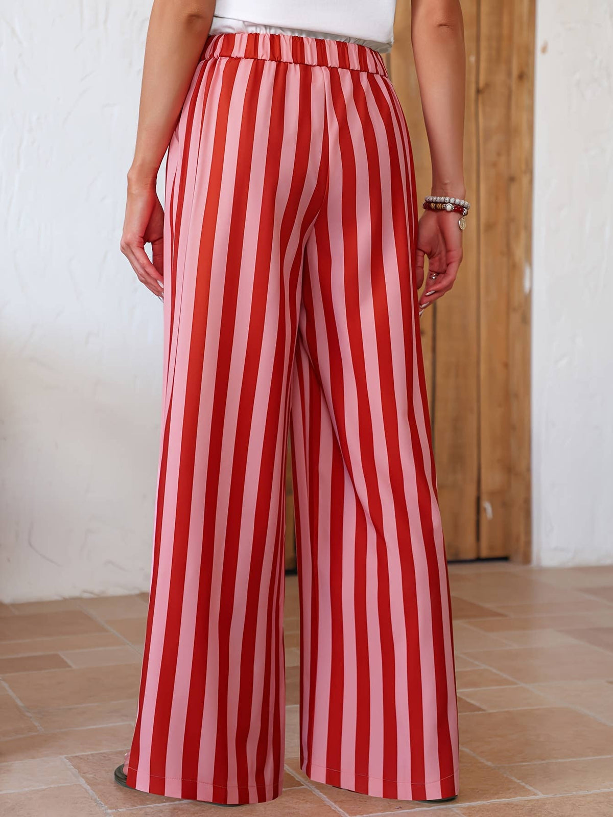 Boho Stripe Lace-Up Pants: Red