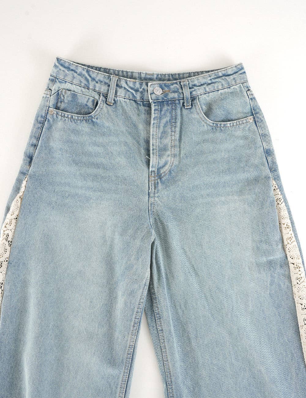 Lace Panel Wide Leg Denim