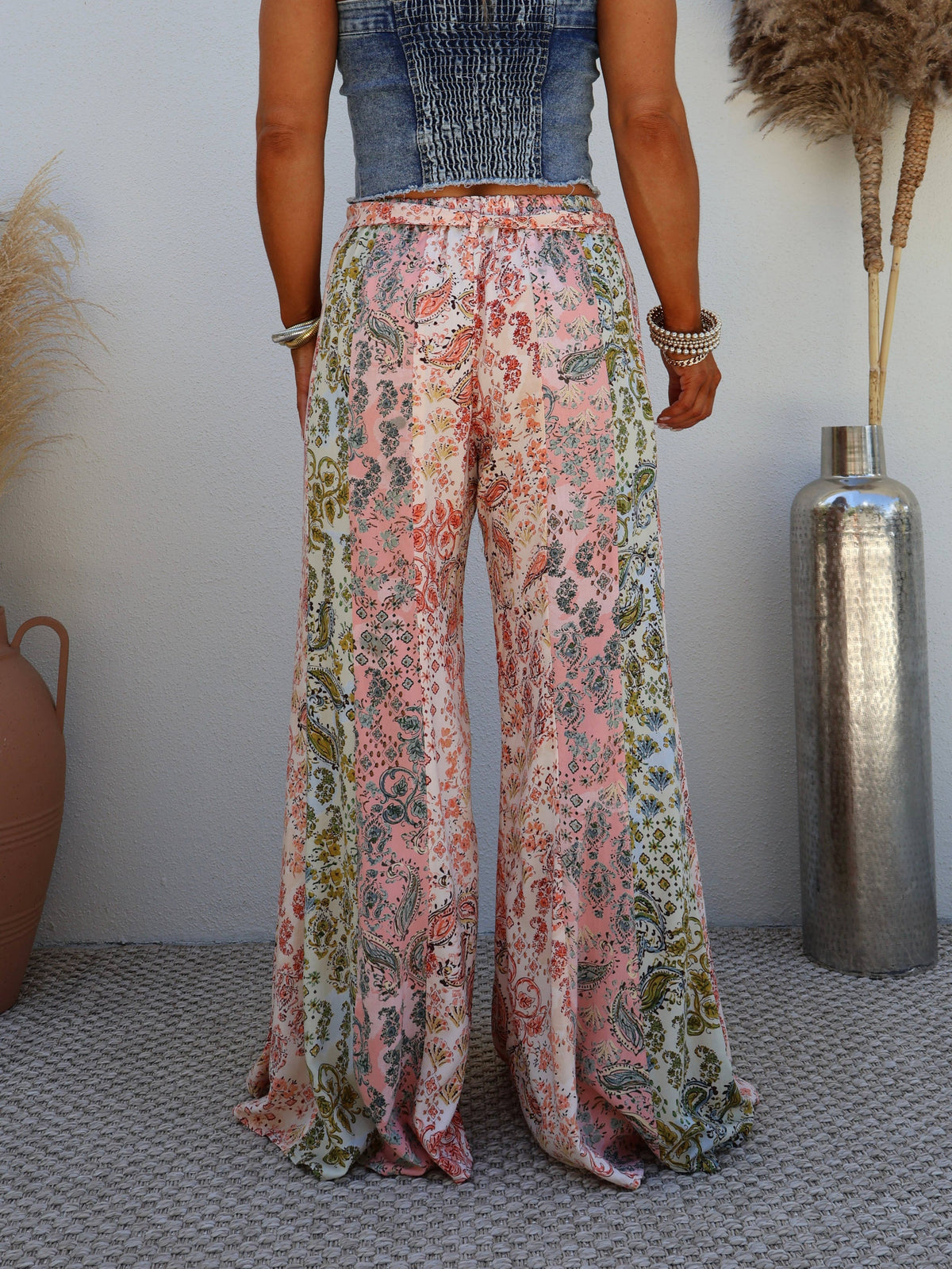 Bohemia Paisley Multi Floral Relaxed Wide Leg Pants: Multi / L