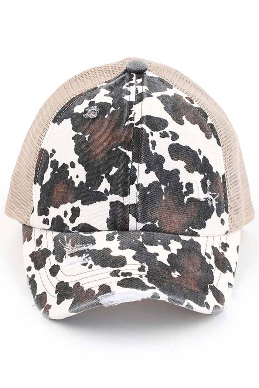 Cow Criss Cross Ponytail Hat