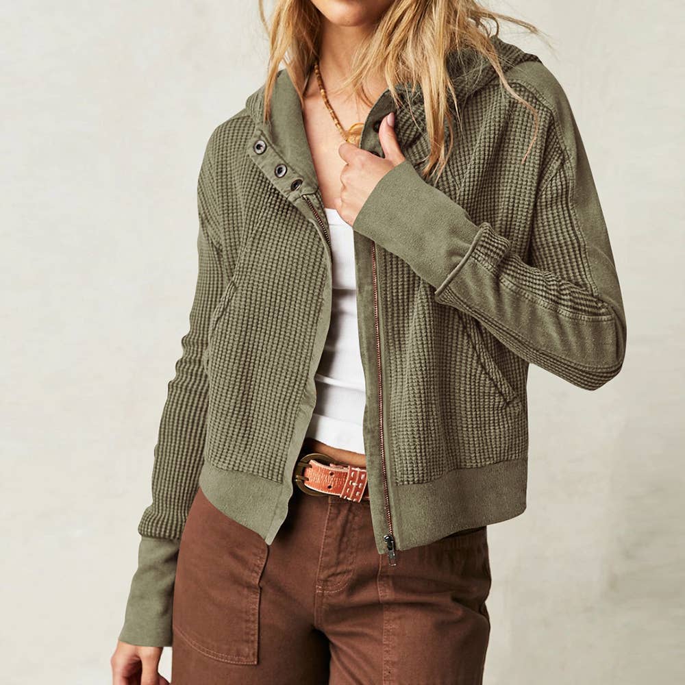 Waffle crop hooded jacket