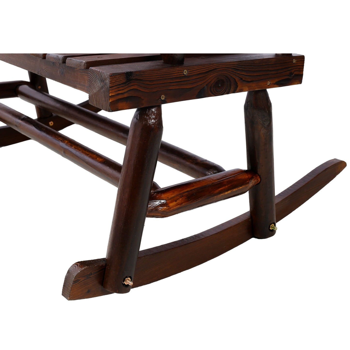 Rustic Brown Outdoor Wood Double Rocking Bench