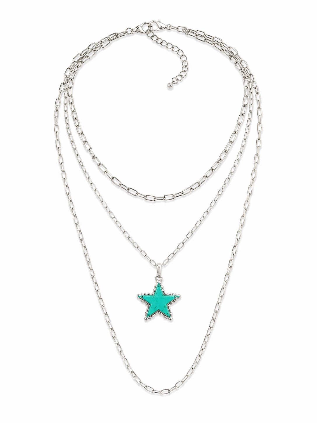 Turquoise Star three-layer silver necklace