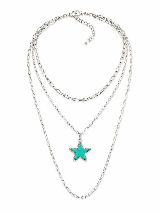 Turquoise Star three-layer silver necklace