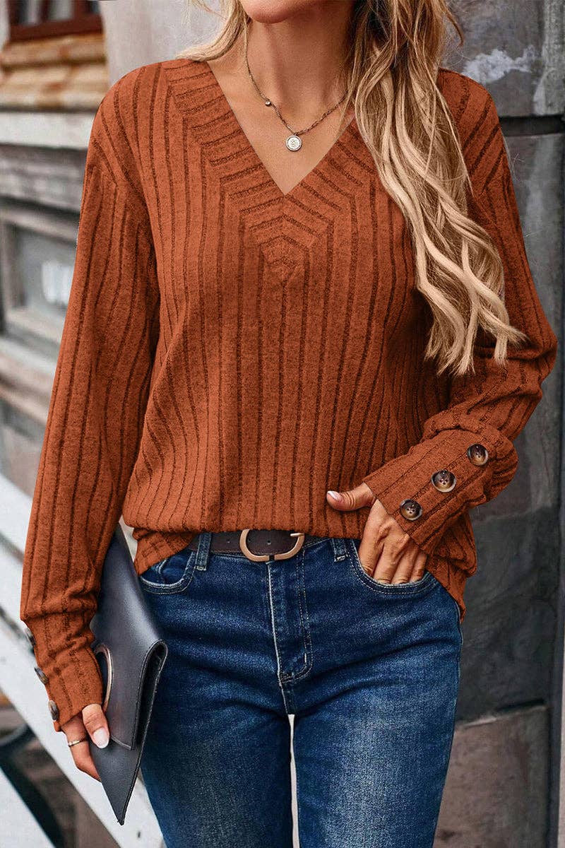 Button Sleeve Ribbed Knit