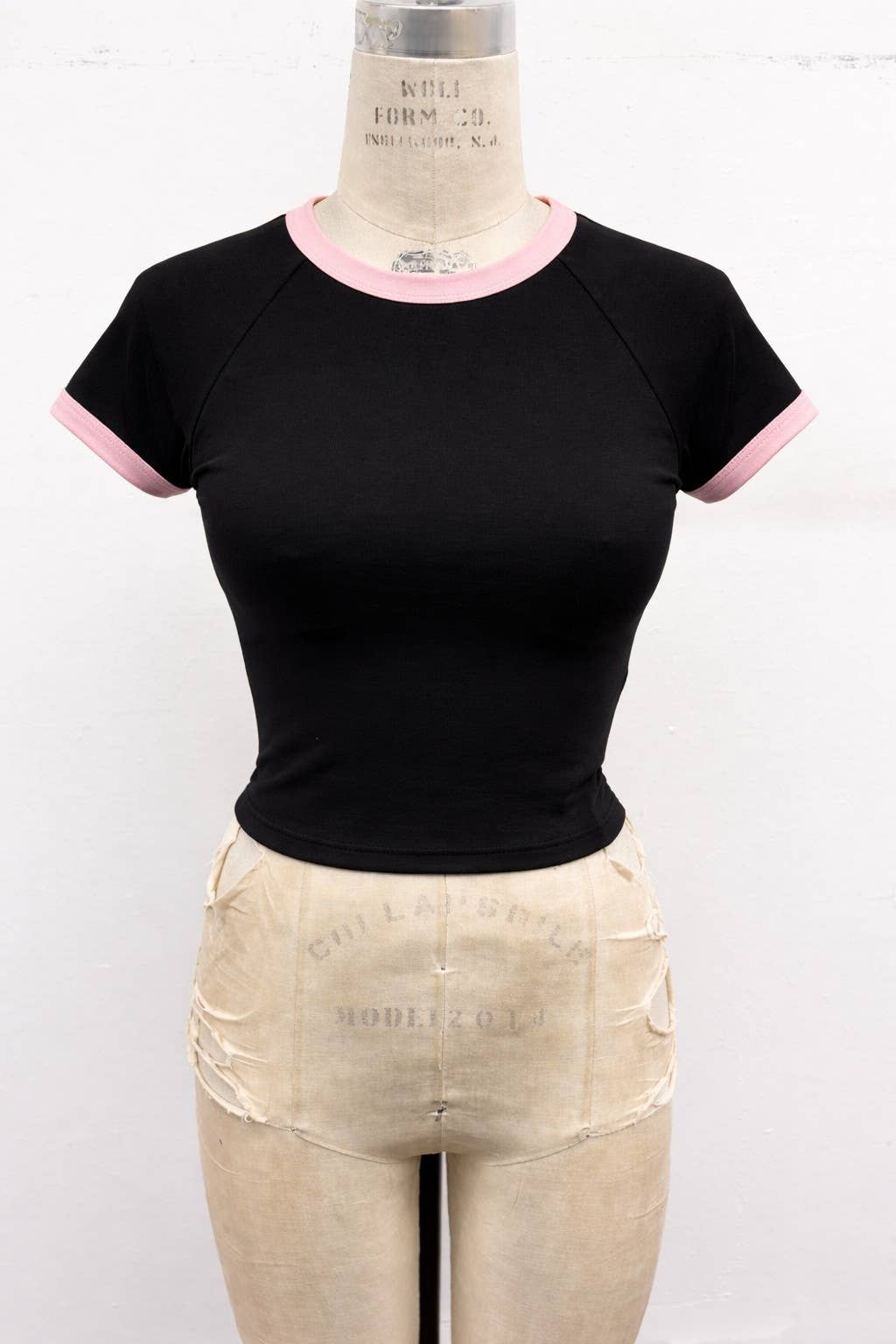 Contrast Trim Crop Tee: Brown/lt yellow / L