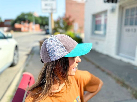 Leopard, Brown, and Turquoise Hat