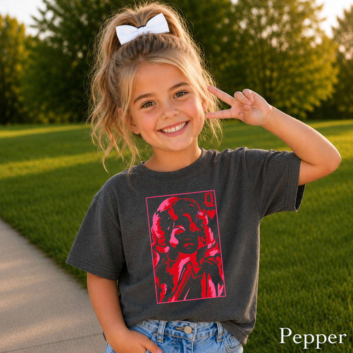 Doll Queen Of Hearts Youth Kids Comfort Color T-Shirt : Pepper / Small (6-8)