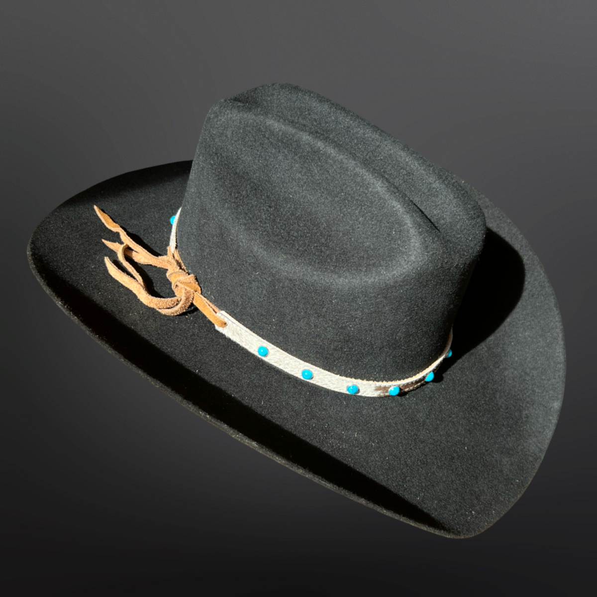 Western Hair On Cowhide Leather Turquoise Bead Hat Band