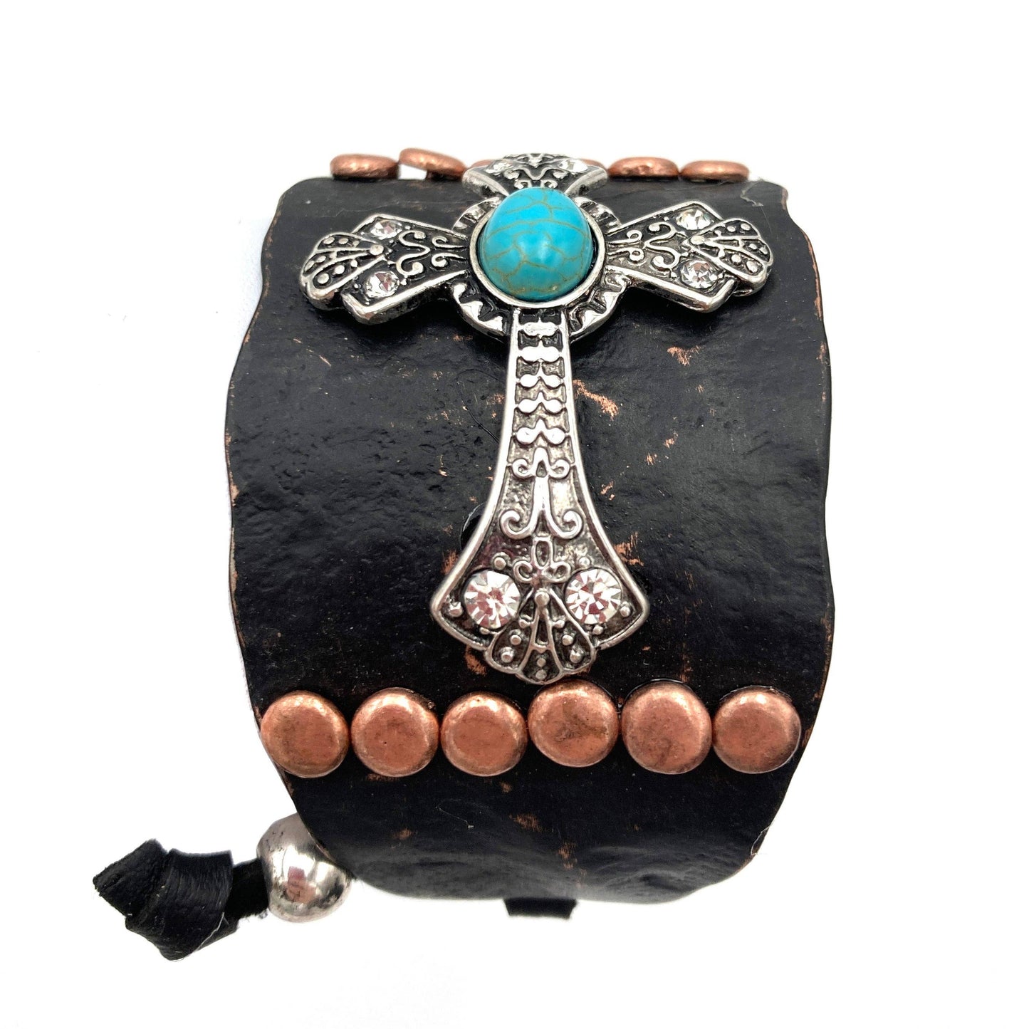 Cross Turquoise Silver Gold Patina Western Bracelet Cuff