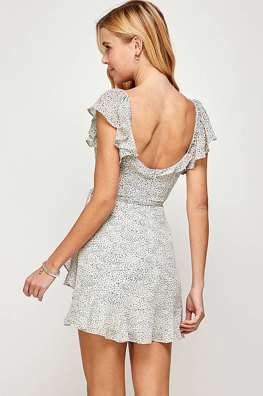 Ruffle Sleeve Mini Dress with Waist Tie
