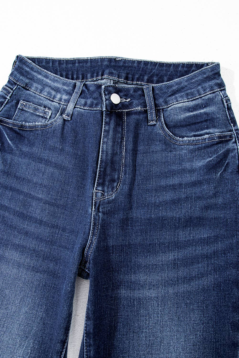 Sail Blue Mineral Wash Raw Hem High Waist Flared Jeans: Sail Blue / 71%Cotton+27.5%Polyester+1.5%Elastane / 4