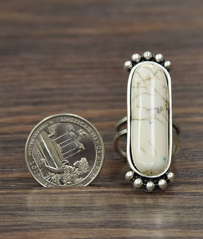 Long White Turquoise Ring