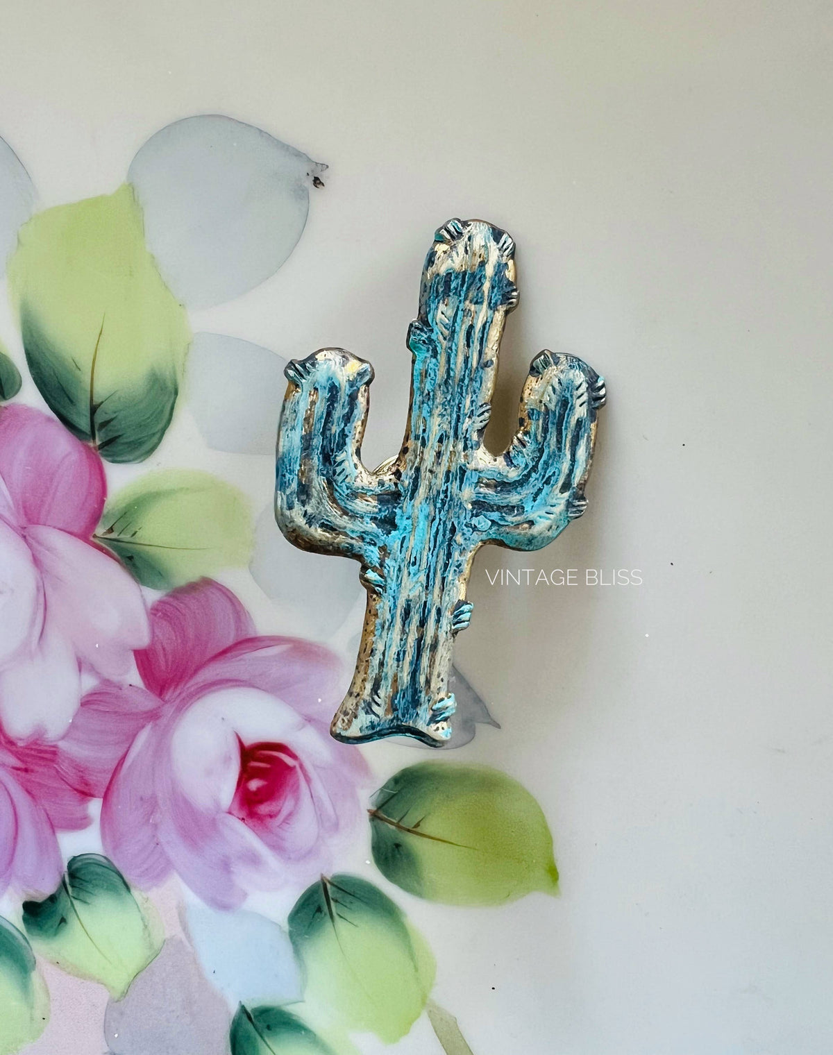 Turquoise Patina Brass Cactus