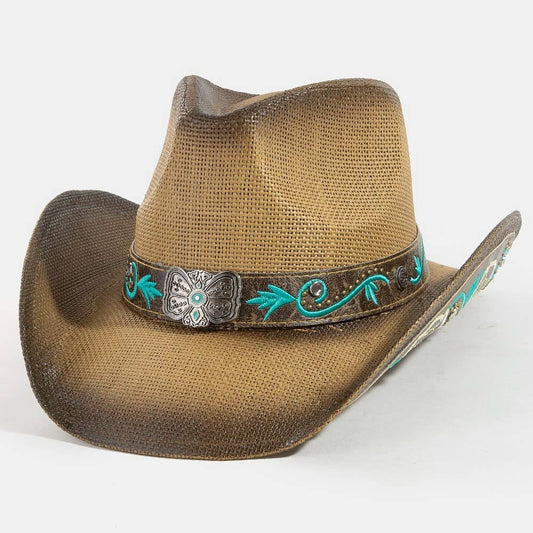 Western Butterfly Concho Detail Straw Cowboy Hat
