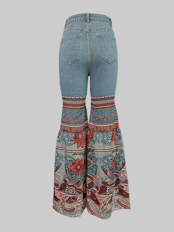 Flared Pants Floral Printed High-Waisted