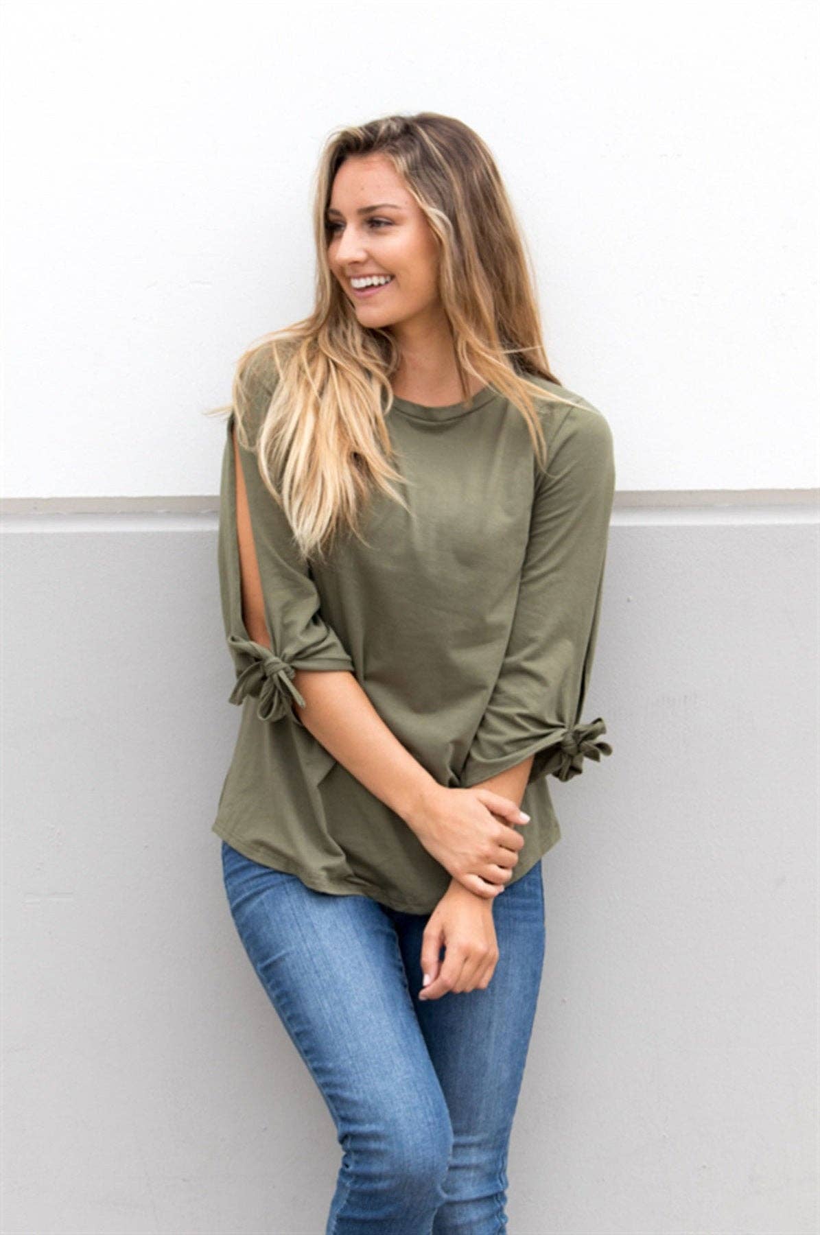 3/4 Tie Sleeve: Olive Green