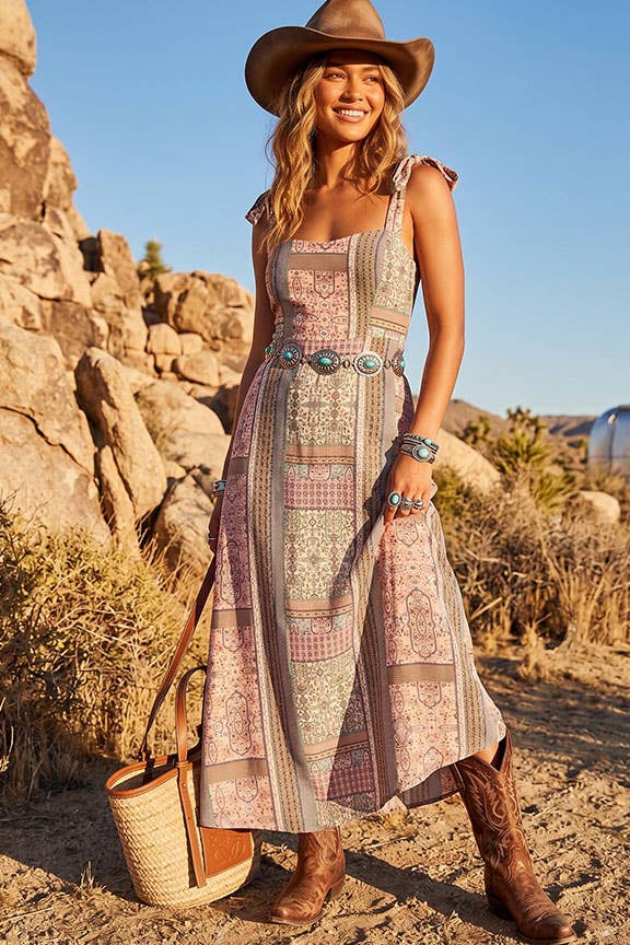 Patchwork Tie-Shoulder Maxi
